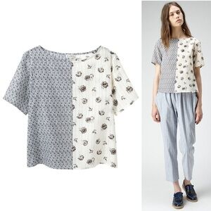 SUNO Split Print Top 100% Cotton Mixed Floral Pattern - Size 2